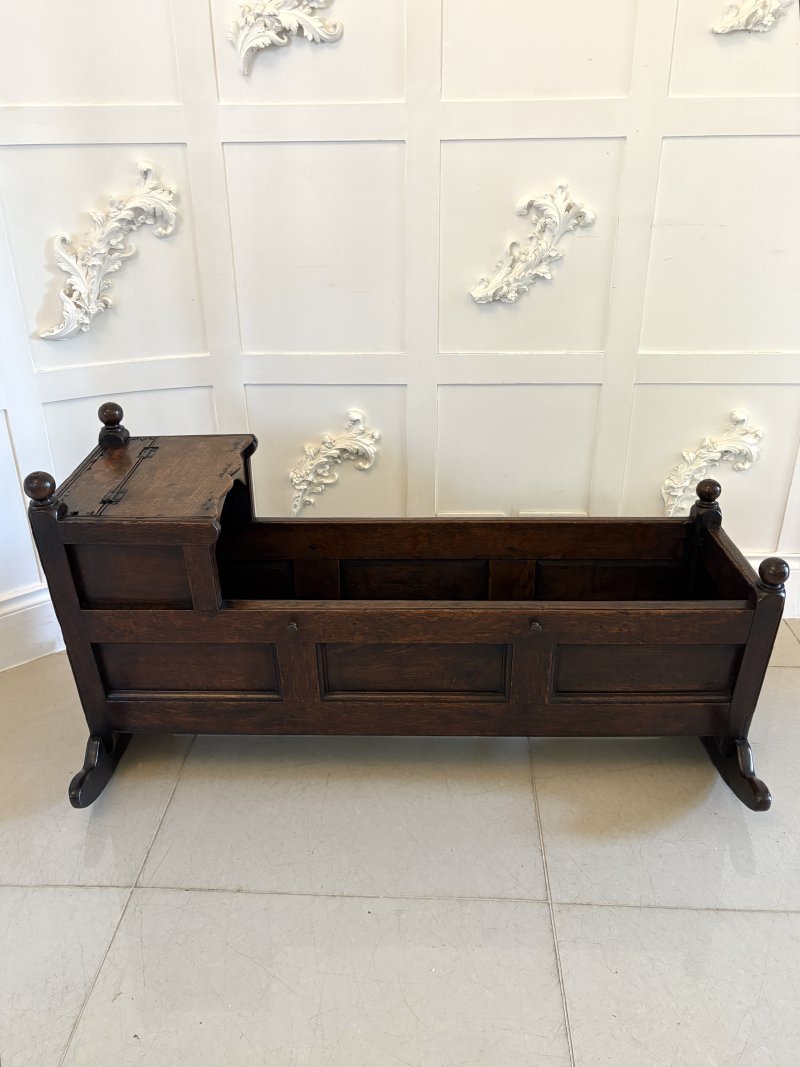 Antique William and Mary Quality Oak Panelled Rocking Crib